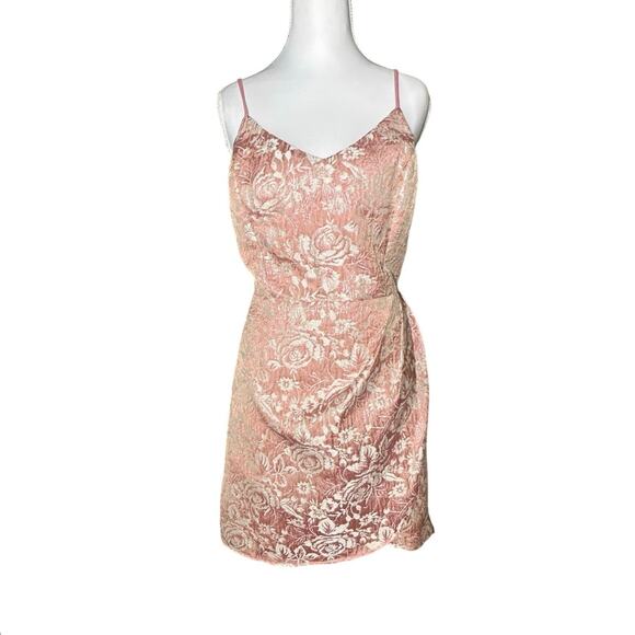 Lulus Romantic Coquette Semi Formal XL Pink Floral Jacquard Tulip Mini Dress - Picture 1 of 10